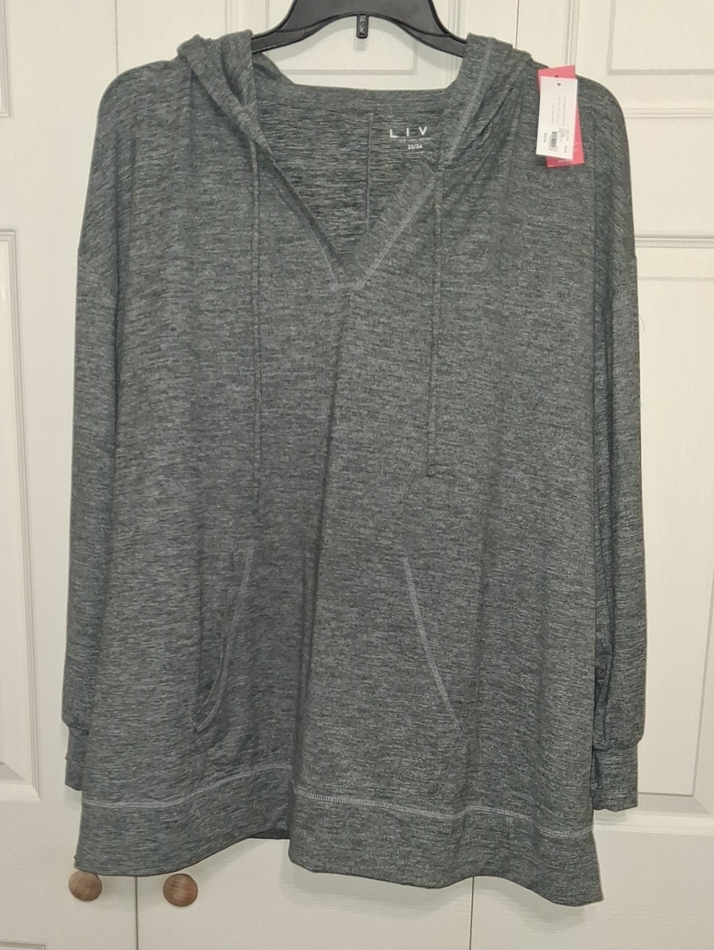 Lane Bryant Gray Hooded V-Neck Pullover